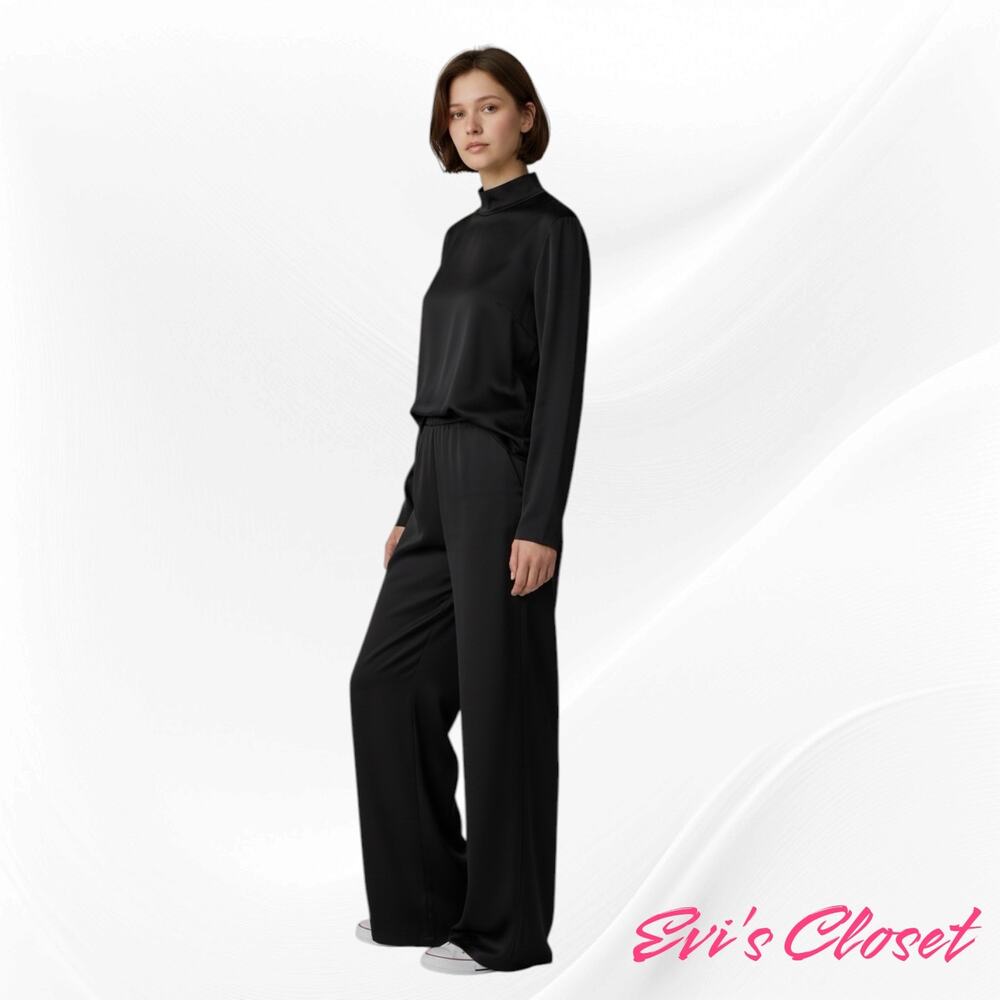 Zara Satin Co-Ord Set Women’s Long Sleeve High Neck Draped Flared Trousers